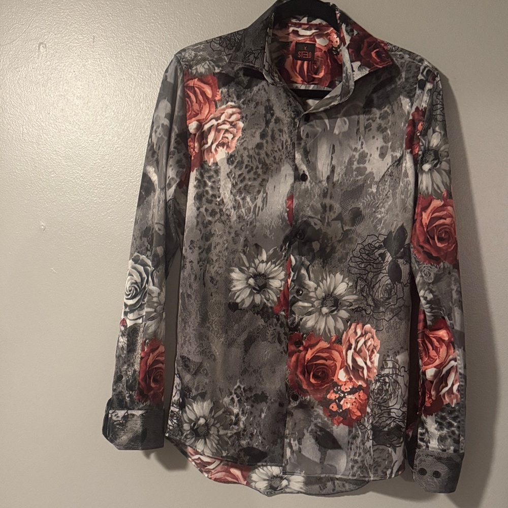 Sea Red and Gray Floral Button Down Shirt
